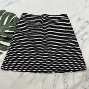 Boden Straight Skirt Size 10 Navy Blue White Jacquard Polka Dot Pockets Retro